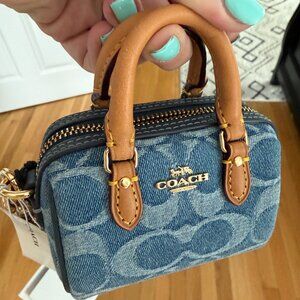 NWT Coach Mini Rowan Bag Charm DENIM Signature HOT!